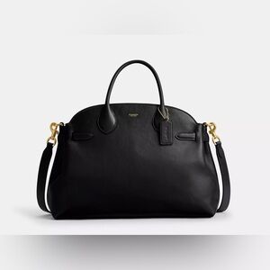 Coach Soft Empire Carryall Bag 40 Black Leather Satchel with Gold Accents